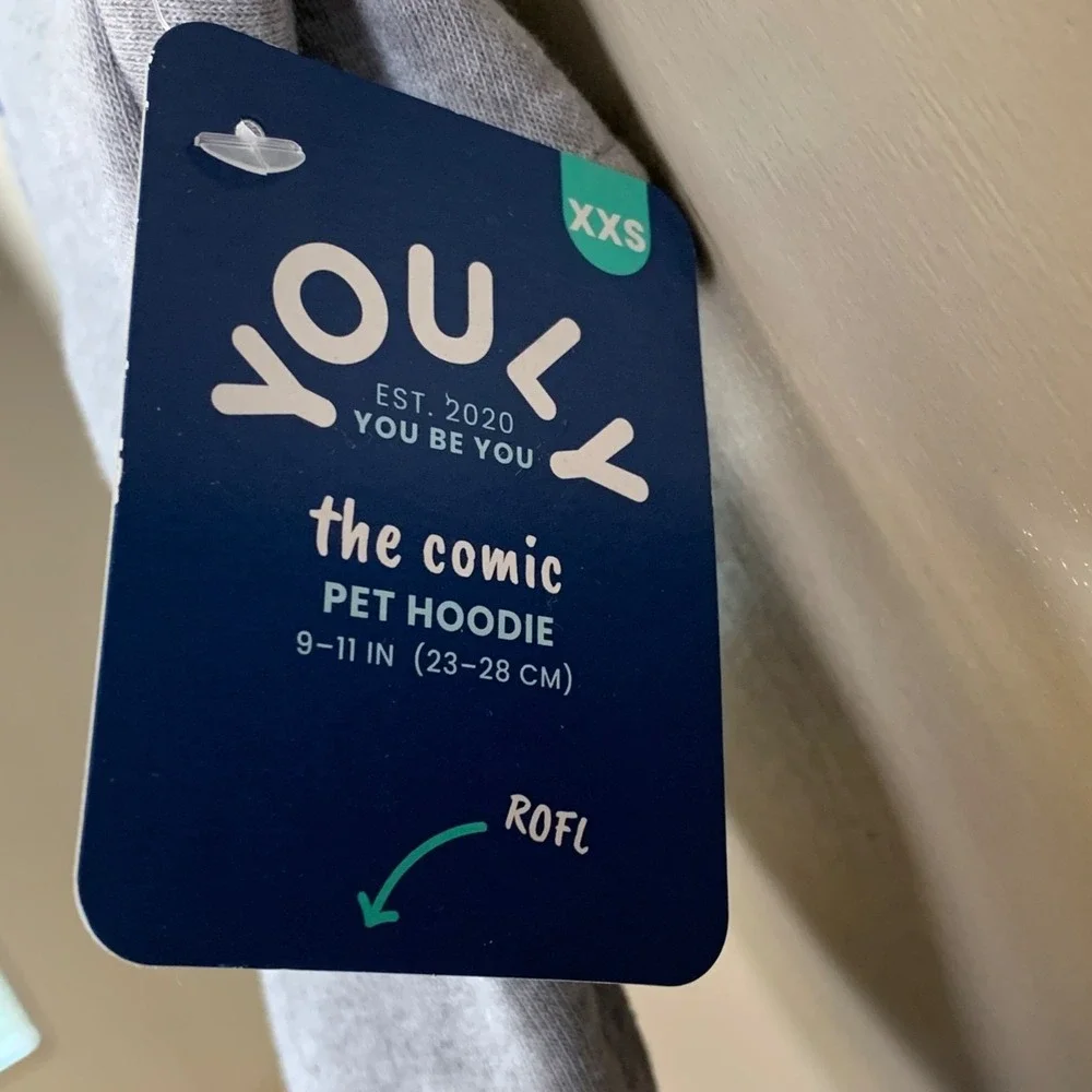 Youly The Comic Pet Dog‎ Hoodie XXS Gray & Blue 9-11 Inches